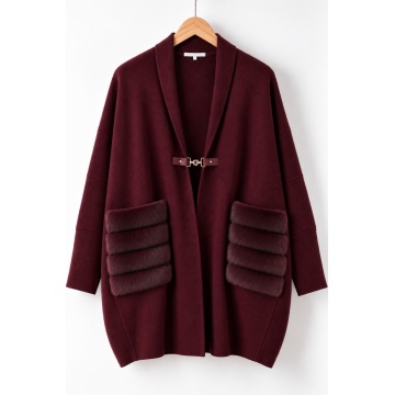 RG93032P-Cardigan Plum Oversize Cocon cu Buzunare din Blană – Bijoux - Img 2