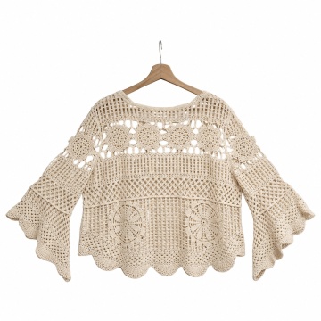 RGA235 –Bluză Boho Crochet Amélie – Bej Nisipiu–Bumbac 100% - Img 2