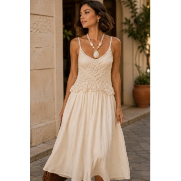 RGA8468 -Rochie Midi Couture Ivoire – Bumbac Italian & Dantelă Croșetată Luxury