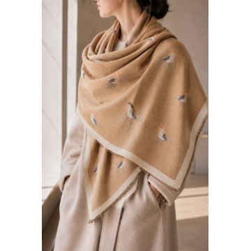 RGEC0850019-1 -Eșarfă Reversibilă Robin Camel – Vâscoză & Bumbac, 69 × 190 cm