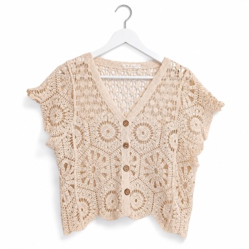 RGF103 – Bluză scurtă din bumbac croșetat – Ivory–Bumbac 100% - Img 2