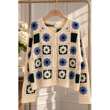 RGJ629B–Cardigan Croșetat din Bumbac 100% cu Motive Florale – Floral Chic (M–XXL) - Img 5