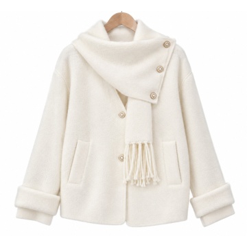 RGK5111-I Cardigan Soft Touch cu Fular Detașabil – Ivory - Img 3