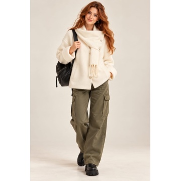 RGK5111-I Cardigan Soft Touch cu Fular Detașabil – Ivory