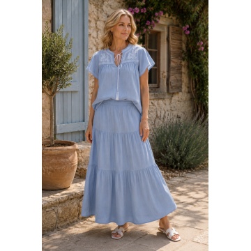 RGL2607 Fustă Maxi Boho Bleu Natural Linen Touch – Vâscoză & In - Img 3