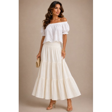 RGL2607 Fustă Maxi Boho Ivoire Natural Linen Touch – Vâscoză & In - Img 4