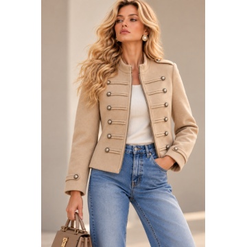 RGLU66003B–Jachetă Bej Officer Chic cu nasturi decorativi
