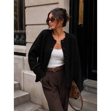 RGWL-080100N–Cardigan Negru Pufos cu Lână și Nasturi Îmbrăcați – Soft Elegance L–3XL (42–46) - Img 2