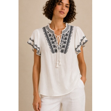 RGXF1165-5 Bluză boho croșetată din bumbac 100% – Dantelă ajurată