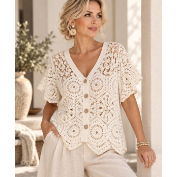 RGYY010 – Bluză scurtă din bumbac croșetat – Ivory–Bumbac 100%