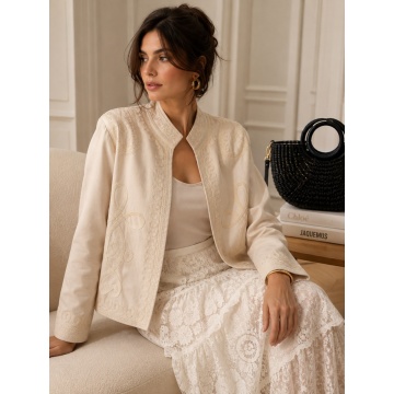 RGYZ101 C–Jachetă Crem cu Broderie – Military Chic