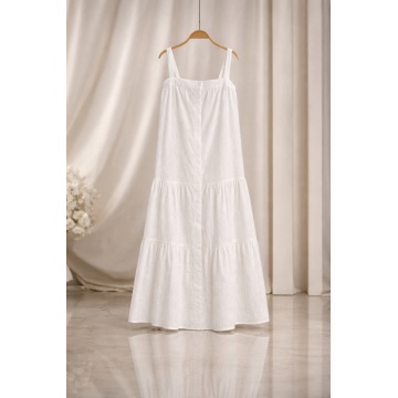 Rochie lungă din bumbac 100% tip Sangallo, croială lejeră – RG6051-3 ALB - Img 4