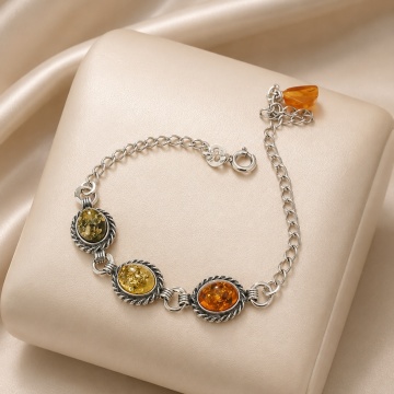 Brățară Argint 925 cu Chihlimbar Multicolor „Amber Harmony” B1292