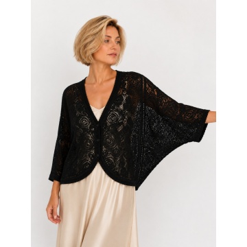 Cardigan Boho din Croșetat Ajurat – negru , 100% Bumbac, 38–46 (S–XXL) RG2001N