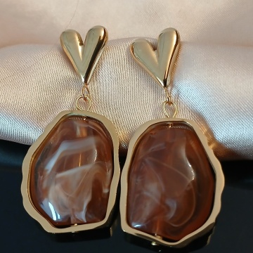 Cercei „Amber Stone” tip picătură din rășină maro RG217BO12N400 - Img 1