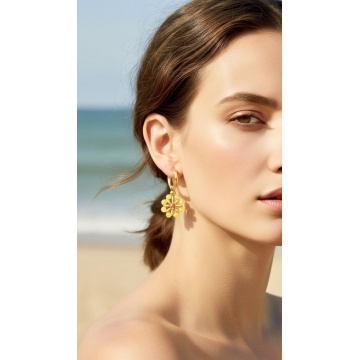 Cercei „Sunny Bloom” – Galben & Gold Hoops -RGBF19A-Y - Img 2
