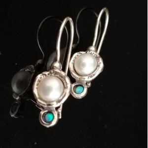 Cercei argint -perla si opal E3670