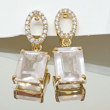 Cercei Celine -argint placat cu aur RGE010481 cuart roz - Img 2