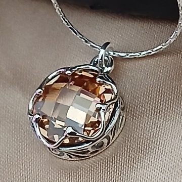 Colier argint champagne quartz N2383