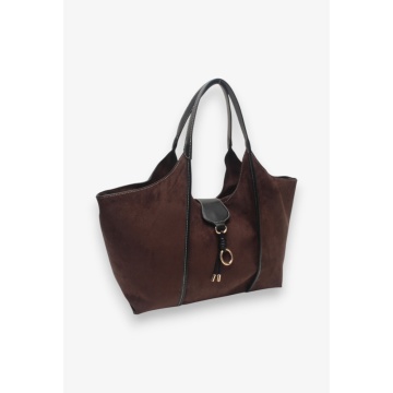 Geantă Chocolate Shopper Suede Elegance – Efect Piele Întoarsă, Detalii Aurii RG26845B - Img 2