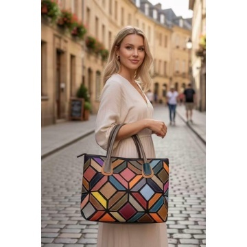 Geantă damă din piele naturală multicoloră – design geometric premium RG8001 - Img 2