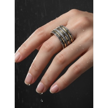 Inel Amarélis din argint și aur 14K cu zirconii – model floral rafinat - Img 5