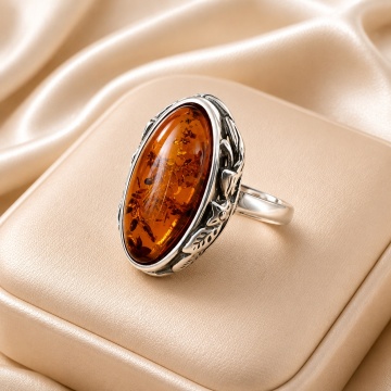 Inel Argint 925 cu Chihlimbar Cognac „Amber Majesty” R1636