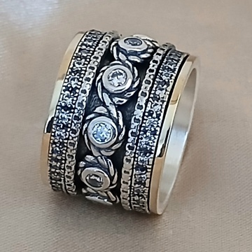 Inel Argint și Aur 14K – Torsade– model torsadat, cu zirconii - Img 2