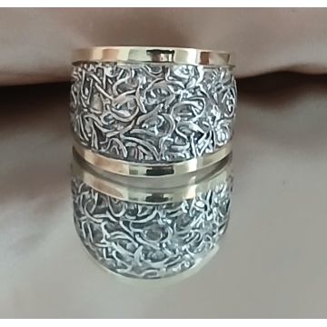 Inel Brocart din argint 925 și aur 14K – model texturat în relief, ușor reglabil 101575 - Img 4