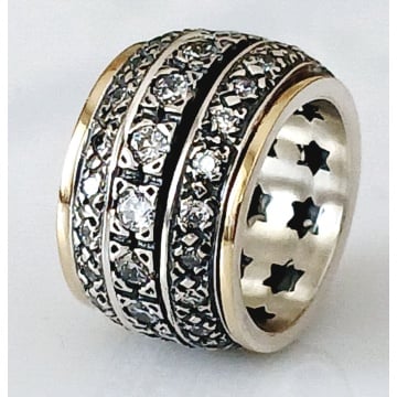 Inel Celestia din argint 925 și aur 14K cu zirconii – Design regal cu motive stelare - Img 1