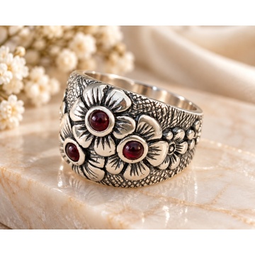 Inel din Argint cu Granat – Floral Garnet Vintage R1896 - Img 2