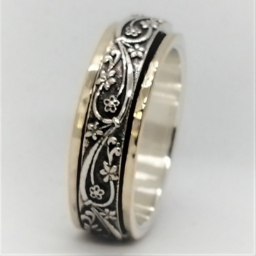 Inel Elowen din argint 925 cu benzi de aur 14K – motiv floral în relief - Img 3
