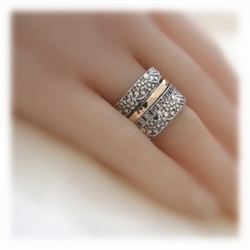 Inel Sylvara din argint 925 și aur 14K – model floral gravat, fără pietre - Img 4