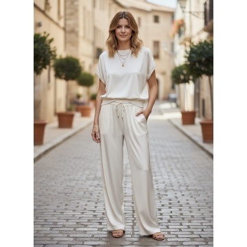 Pantaloni damă Satin Silk & Viscose CREM – Made in Italy RG3808 - Img 2