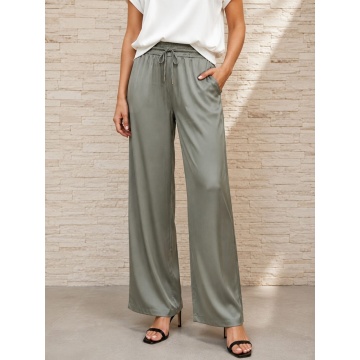 Pantaloni damă Satin Silk & Viscose kaki – Made in Italy RG3808
