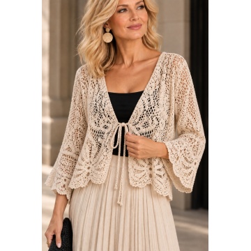 RG1040A8 – Cardigan din bumbac croșetat cu aspect macramé –Natur –Bumbac 100%