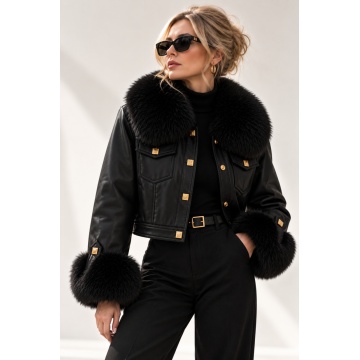 RG202311N–Nume produs Jachetă scurtă Premium Faux Leather & Fur – Noir