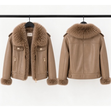 RG202342T–Jachetă Premium Taupe din Piele Ecologică cu Blană Faux - Img 2