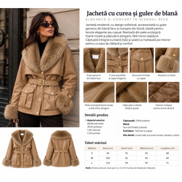 RG202365–Jachetă Premium cu Blană Faux și Curea – Camel - Img 4