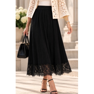 RG3240–Fustă Midi din Tricot cu Efect Plisat și Dantelă – Elegant Flow (M–XL)
