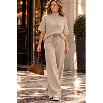 RG3744T– Pantaloni Tricotați Palazzo – Taupe - Img 3