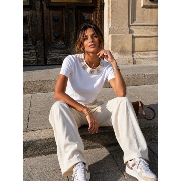 RG377–Tricou ALB Elegance Jewel – Bumbac cu Aplicații Aurii - Img 4