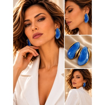 RG500236RB Cercei StatementRoyal Blue din Rășină și Oțel Inoxidabil – Design Sculptural, 3,5 cm
