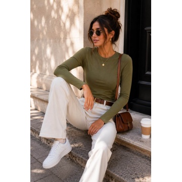 RG503N–Bluză Basic din Bumbac cu Mânecă Lungă Kaki - Img 2