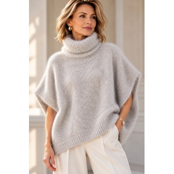 RG5212GP–Pulover Gri Perlat Dolcevita Oversize din 82% Kid Mohair – Made in Italy