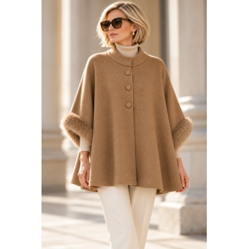 RG5319–Pelerină Tricotată Premium cu Blăniță Camel - Img 3