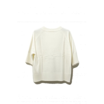 RG5324-1– Pulover Tricotat Ivory cu Mânecă Scurtă - Img 2