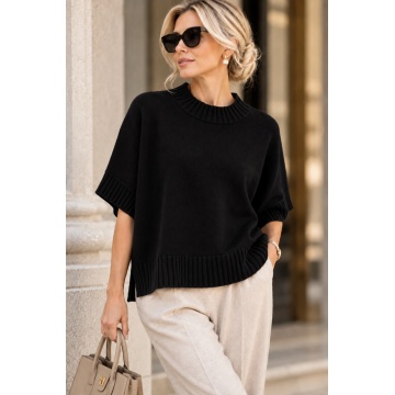 RG5342–Pulover Tricotat negru cu Guler Înalt – Soft Elegance