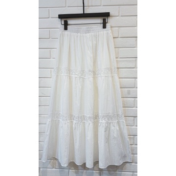 RG7052 Fustă alba Lungă Boho Elegance din Bumbac cu Inserții din Dantelă - Img 4