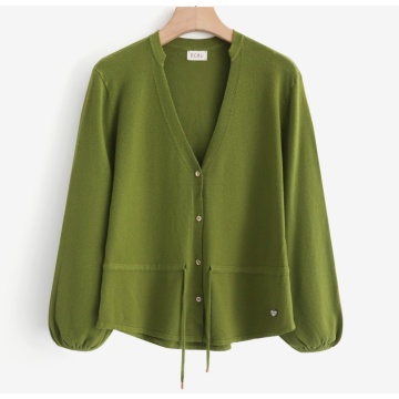 RG7143O–Cardigan din tricot fin cu șnur reglabil în talie – Olive - Img 2